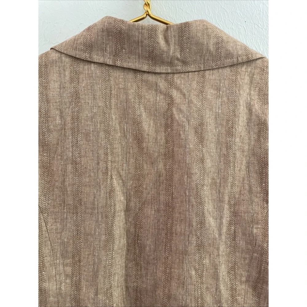 Vintage Y2k 90s Linen Blend All Season  Herringbone Tan Blazer Jacket Pintuck XL